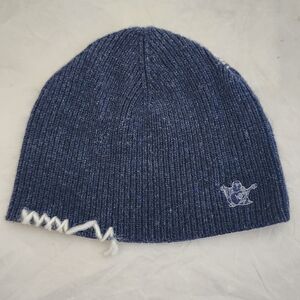 True Religion Blue Heather Knit Cap Snow Ski Winter Warm Beanie Buddha LOGO EUC